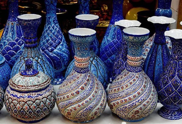 Collection of Turkish ceramic Vases on sale at the  Bazaar in Sharjah, united Arab Emirates.